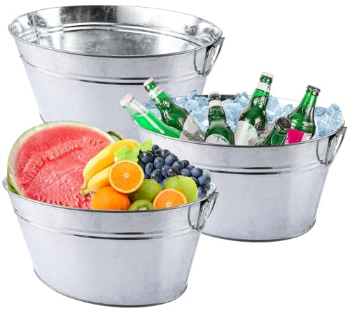 APACALI 3 recipientes para bebidas con asa, bandeja de zinc con raspador de hielo, impermeable, enfriador de bebidas, enfriador de champán, cubo de hielo, cubo de hielo para jardín, fiesta