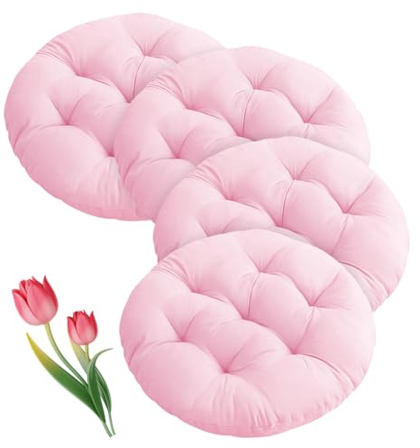 Umllpet Sitzkissen Rund 40cm, 4 Stück Bodenkissen Rund Sitzpolster Stuhlauflage Sitzpolster Stuhlkissen Polster Auflage für Wohnzimmer, Esszimmerstuhl Stuhl für Indoor Outdoor (Hellrosa)