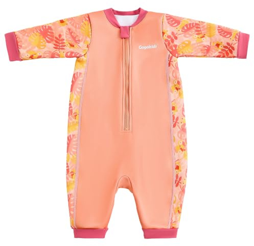 Gogokids Traje de baño térmico para bebés de 0 a 3 años, cremallera frontal con forro polar, manga larga, sol de una sola pieza, para natación, playa y juegos acuáticos