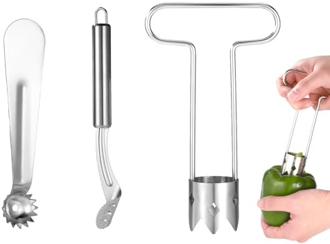 3stk Fruchtentkerner, Edelstahl Stielentferner mit T-förmigem Entkerner Kernentferner-Werkzeug praktisch Küchenhelfer für Äpfel Paprika Tomaten