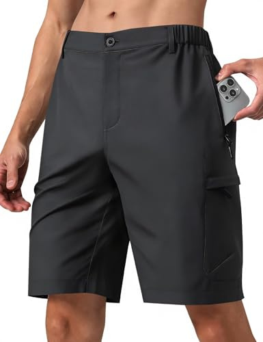 Mens Hiking Cargo Shorts Lightweight Elastic Waist Outdoor Work Sports Short Classic Relaxed Fit Quick-Dry Stretch Tactical Shorts with 6 Zipper Pockets for Work Golf Athletic Casual Travel Fishing