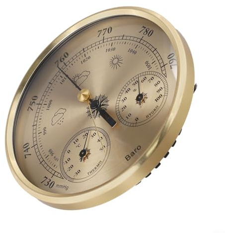 HEIBTENY 3-in-1-Barometer-Wetterstation mit Thermometer, Hygrometer, Zifferblatt, Luftdruck, Temperatur, Luftfeuchtigkeitsmonitor für drinnen und draußen, mechanisches Uhrwerk, 130 mm