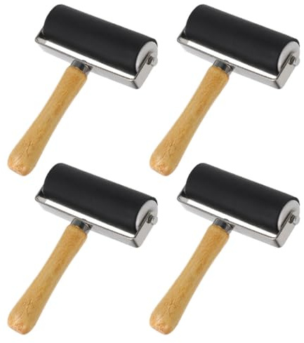 JOINPAYA 4 Stück Farbwalzen für Druckgrafik 10cm Kunststoffwalzen mit Holzgriff Gleichmäßige Farbabgabe Langlebige Stempelwalzen für Bastel und Handwerksprojekte