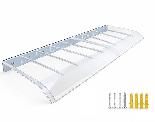 Vordach für Haustür Fenstervordach 40x80cm 50x100cm 60x120cm, Transparent/Braun 3.5mm Polycarbonat Pultbogenvordach, Balkon Eingangstür Überdachung für Sonnenschutz und Regenschutz(Klar,60x130cm)