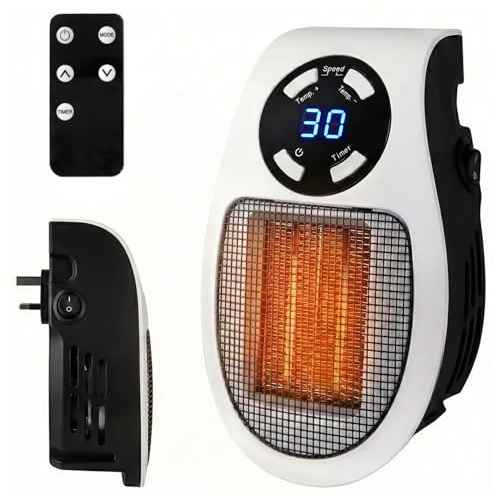 Ventox 500W Ceramic Fan Heater with Remote, Plug In Electric Heater, Adjustable thermostat, 12 Hour Timer and LED Display, 2 Fan Speeds, Overheat Protection, Suitable for Home, Office (White, 500W)