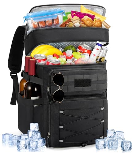 RAINSMORE Zaino Frigo Termico 30L a Doppia Zona Antiperdite Impermeabile Grande Borsa Frigo Zaino Termico Porta Pranzo per Picnic Spiaggia Nero