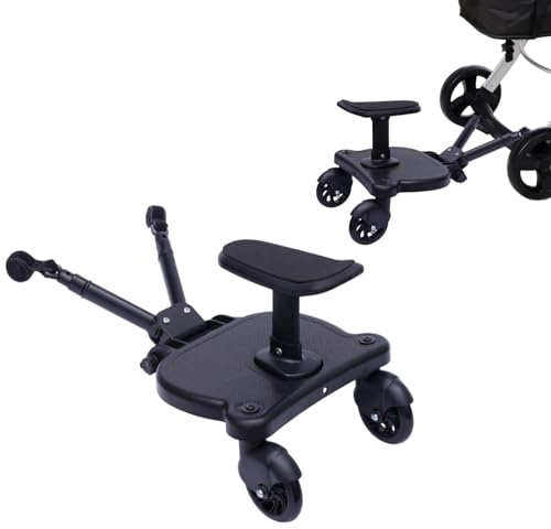 Buggy Board for 3-7 Years Old Children Black 2-in-1 Universal Buggy Board with Seat & Two Wheels Compatible with Most Stroller, 25kg/55.11lbs Capacity