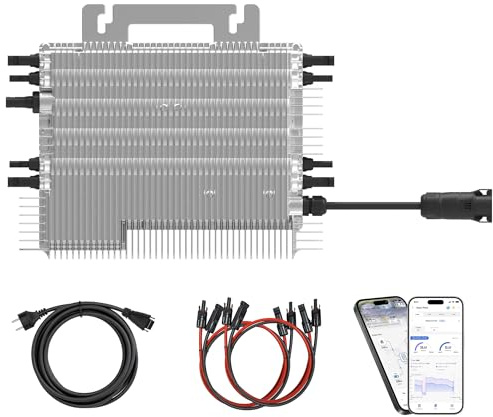 DEYE Mikro-Wechselrichter 1600 W SUN-M160G4-EU-Q0 inkl. 5m Anschlusskabel und 4x1m Solarkabel für Mini-PV Solaranlage Balkonkraftwerk, IP67 wetterfest, 4 MPPT, WiFi, Micro Inverter