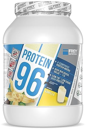 Frey Nutrition Protein 96 Vanille Dose, 1er Pack (1 x 750 g) Ideal für kohlenhydratreduzierte Diätphasen und als Zwischenmahlzeit - Hoher Caseinanteil - low carb - Made in Germany