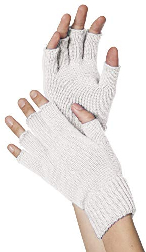 Strick-Handschuhe, fingerlos, Weiß