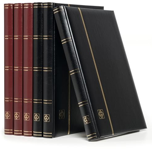 LEUCHTTURM Einsteckbücher Comfort | Hochwertiges Briefmarken-Album | 32 schwarze Seiten | wattierter Einband in Leder-Optik in Schwarz| DIN A4