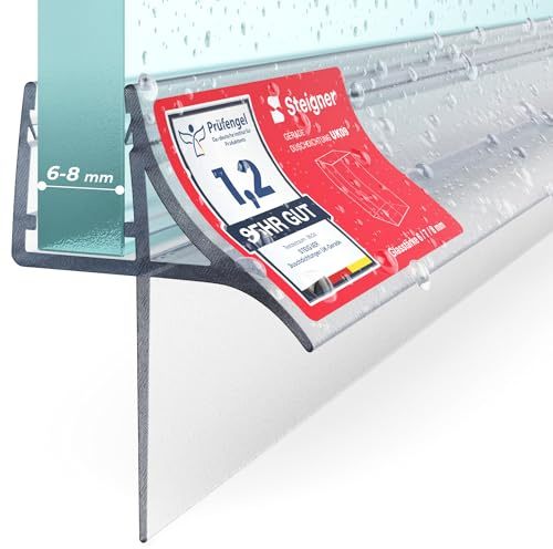 STEIGNER Duschdichtung 130 cm UK09 1 Stk. Transparent gerade Dusche 6-8 mm | Dichtung für Eckdusche, Nischendusche oder Fünfeckdusche mit Duschtür, Schutz gegen Auslaufen, Perfekte Passform, Wasserdicht