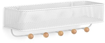 Umbra Estique Schlüsselbrett mit Briefablage, Multifunktionaler Wand Organizer mit 5 Haken, Weiss, Klein