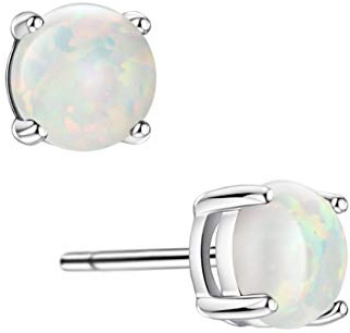 S925 Opal Stud Earrings for Women Sterling Silver Solitaire Gemstone Prongs Setting Women's Earrings