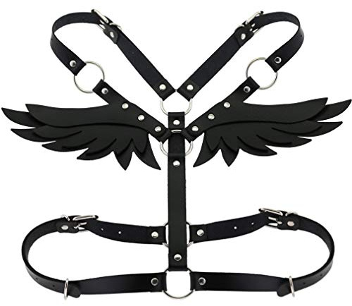eYLun Women Girl Leather Body Bra Chest Harness Belt Adjustable Gothic Punk Angel Wings Waist Harness