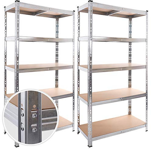 Lagerregale, Schwerlastregale, 2er Set, Kellerregale, 180 x 90 x 40 cm, bis 875 kg belastbar, Regale, Steckregale, verstärktes Stahlgestell, 5 verstellbare Ablagen, Silber, P114