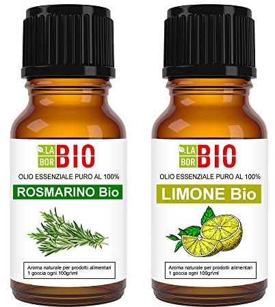Set 2 oli essenziali Rosmarino - Limone 100% Puri Naturali Biologici - Certificati uso interno Terapeutici Alimentari Diffusori Aromaterapia Cosmetica - Laborbio