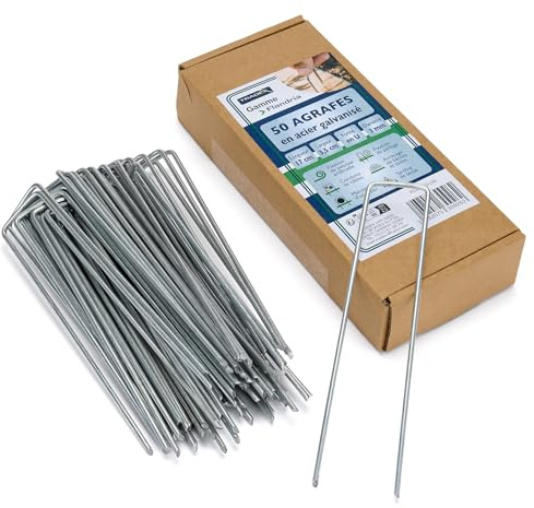 Flandria 50 Grapas de fijación de Acero galvanizado de 17 cm, 3,5 cm, 3 mm, estaca para Fijar tubería, Lona, Red, Tela de jardín