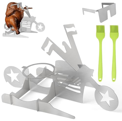 Zhiwei Hähnchenhalter Grill Amerikanisches Motorrad BBQ, Tragbarer Hühnerständer BBQ, Bierdosenhalter Grillrost mit Gläsern, Hähnchen Grill für Backofen Grillofen Camping Küchenbedarf Indoor Outdoor