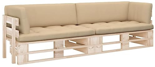 vidaXL Kiefernholz Imprägniert Palettensofa 2-Sitzer mit Kissen Sitzgruppe Lounge Sofa Gartensofa Ecksofa Garnitur Palettenmöbel Gartenmöbel