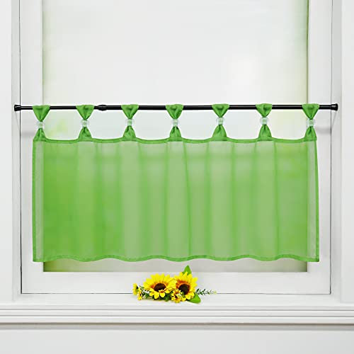 Delien Uni Scheibengardine Voile Bistrogardinen mit Schlaufen Küche Kurzstore Einfarbige Transparente Kurzgardine Cafe Stores Gardine Kurzer Vorhang BxH 120x30cm,Grün