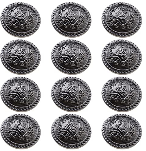 ECSiNG 12 STÜCKE Vintage Antik Silber Metall Blazer Gravierte Knöpfe mit Öse Runde Annähknöpfe Dekoration für DIY Handwerk Mäntel Jacken Windjacken Hosen 25 mm 1 Zoll