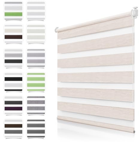 Doppelrollo Klemmfix ohne Bohren Leinen 75x110cm Rollos für Fenster ohne Bohren mit Kindersicherung Fenster Rollos für innen Lichtdurchlässig & Verdunkelnd, Stoffbreite 70cm