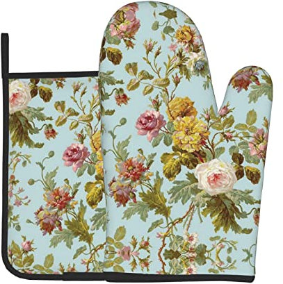 Ofenhandschuhe und Topflappen, Vintage-Stil, für Küche, dekoratives Grillen, Kochen, Backen, Grillen, hitzebeständig, waschbar für Theke
