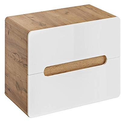 Lomadox Badmöbel Waschbeckenschrank Waschtisch-Unterschrank 60 cm Hochglanz weiß mit Wotan Eiche Nb., 2 Softclose-Schubkästen, B/H/T ca. 60/53/46 cm