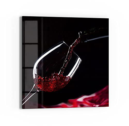 DEQORI Quadro in vetro acrilico | motivo vino rosso versato nel bicchiere | quadrato monopezzo 50 x 50 cm | bella decorazione da parete per soggiorno, camera da letto, corridoio e cucina | moderna