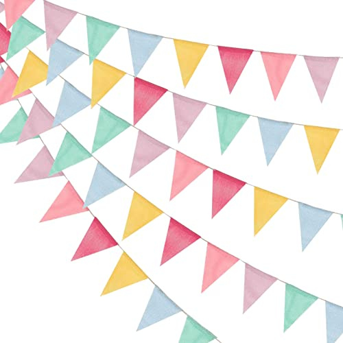Lot de 60 fanions multicolores de 20 m pour extérieur, imperméable, triangulaires, imitation lin, toile de jute pour mariage, fête d'anniversaire, jardin, festival