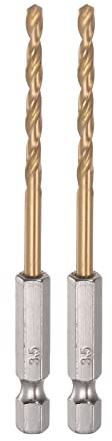 sourcing map 2uds 1/4 Hexagonal Vástago Taladros 3, 5mm para Madera | Titanio Taladro Brocas Juego M35 Alta Velocidad Acero Helicoidal Taladro 90mm Largo, Inoxidable Acero Metal