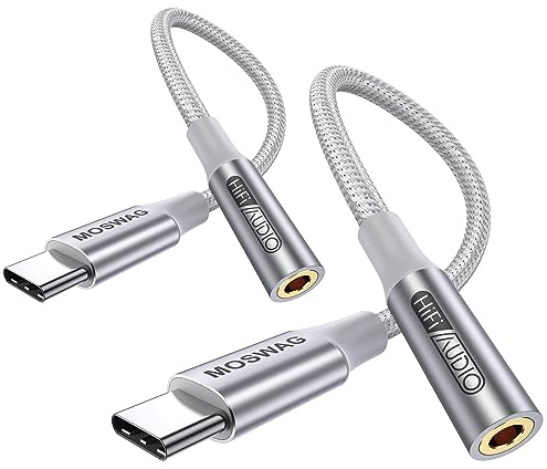 MOSWAG USB Type C to 3.5mm Headphone Jack Adapter, USB C to Aux Dongle Cable for iPhone 16 Pro Max/16 Pro/16 Plus/16/15 Pro/15, Samsung Galaxy S25 S24 S23 S22 S21 S20, Huawei, Pixel, iPad and more.
