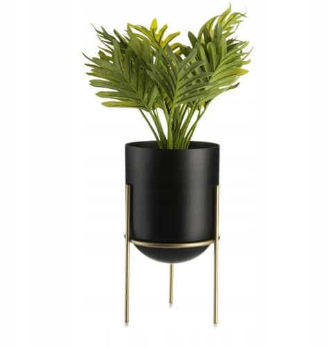 HowHomely Blumenständer Metall - Pflanzenständer 20 x 12 cm mit Schwarz Pflanzschale 12 cm Ø auf Goldene Beine - Moderner Blumentopfständer für die Dekoration in Wohnzimmer