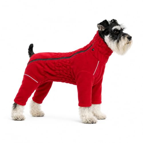 Winddichte Hundejacke für kleine, mittelgroße und große Hunde, 4 Beine, Fleece, Wintermantel, Reißverschluss, Hunde-Outdoor-Jacke, Rot, Größe L