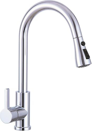 HOTTIST Rubinetto da cucina cromato ad alta pressione estraibile, rubinetto da cucina girevole a 360°, rubinetto da cucina allungabile, in acciaio inox, monocomando, con doccetta a 3 modalità,