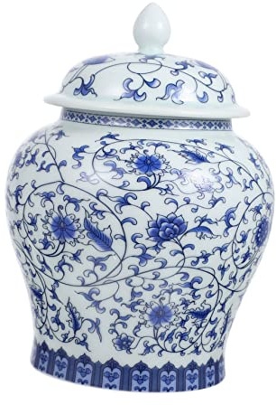 MUCKLILY Ceramic Tea Canister Chinese Style Tea Jar Lid Blue and White Porcelain Sealed Storage Container and Dried Fruit Multipurpose Kitchen Airtight Can