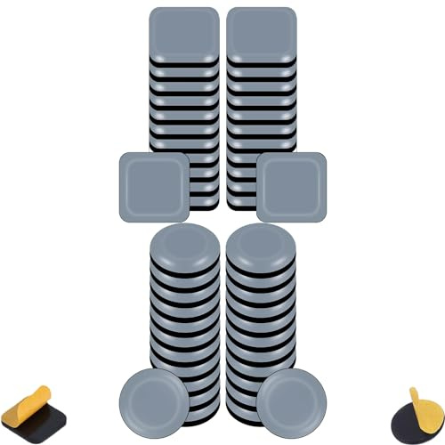 48 Pezzi Cursori Adesivi Per Mobili, Quadrati e Rotondi Pattini Per Mobili Pesanti, Protezione Per Gambe Tavolo In Teflon, Feltrini Per Mobili Per Divani, Tavoli, Letti (20 x 20 mm)