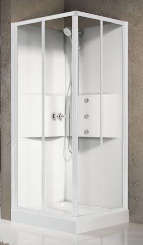 Novellini Media 2.0 A Idromassaggio 80x80 cm Cabina Doccia Multifunzione Apertura Ante Scorrevoli Montaggio Angolo Destro Sinistro Miscelatore Meccanico Vetro Trasparente Profilo Bianco Altezza 210cm