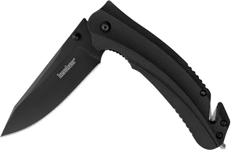 Kershaw Barricade Pocket Knife, Black Design, 3.5 Inch Stainless Steel Drop Point Blade, Multifunction Rescue EDC with Assisted Opening, Everyday Carry Pocket Knife for Men and Women