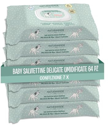 Naturaverde | Baby- BIO- Disney- Salviettine Ultra-Soft, Confezione da 64 PZ, multipack 7 pz