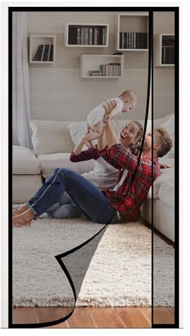 Fliegengitter Magnet Tür 85x210cm Magnetischer Fliegenvorhang Moskitonetz Magnetische Adsorption Faltbar für Balkontür/Wohnzimmer/Terrassentür Klebemontage,Schwarz