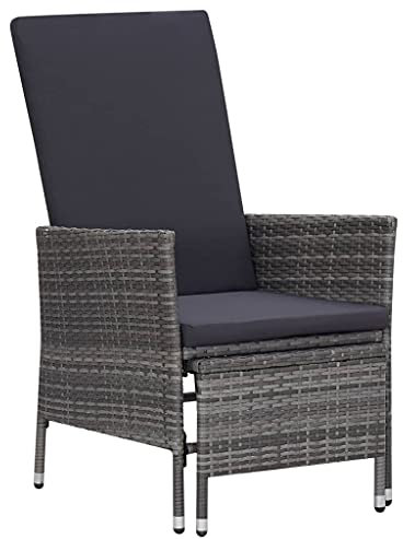 KTHLBRH Garten-Liegestuhl mit Auflagen Poly Rattan Grau, Balkonstühle Terrassenstühle Outdoor-Stühle Freizeitstühle für Terrassen, Gärten, Decks