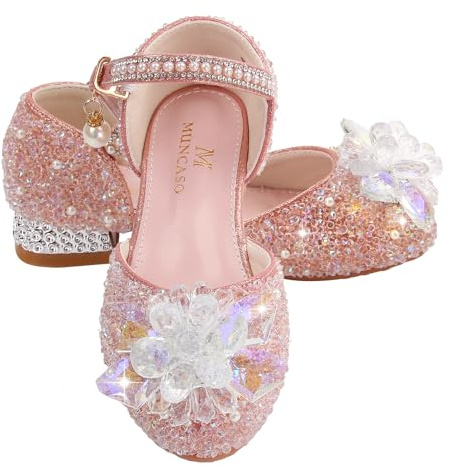 M MUNCASO Mary Jane prinsessskor med glänsande rosett, glitterskor för flickor, festskor, blomsterflickskor för banketter, födelsedagsfester, cosplay dansskor, prinsessor, fina utklädningsskor, Rosa 1