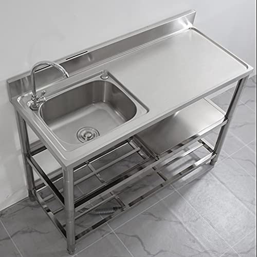 Lavabo da appoggio in Acciaio Inossidabile con Rubinetto Lavabo Singolo per Catering Commerciale per Garage, Ristorante, Cucina, Lavanderia, Esterno (Rubinetto Caldo e Fredd