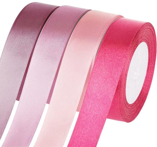 Jyvex Geschenkband Rosa, 25mm x 22m Schleifenband - 4 Rollen, 88m Band, Rosa Schleife - Geschenkband Pink, Ribbon für Geschenkverpackung, Bastelarbeiten, Geburtstag und Hochzeitsdekoration