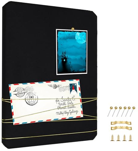 Umtiti Memo-Pinnwand aus schwarzem Stoff, 26 x 36 cm, Samt, Pinnwand, Memory Board für Wand, um Fotos, Memos, Bilder, Notizen (BK-2636)