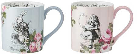 Mikasa Ceramic Mug Set, 2-Piece Alice in Wonderland Themed Bone China Teacups, 380 ML