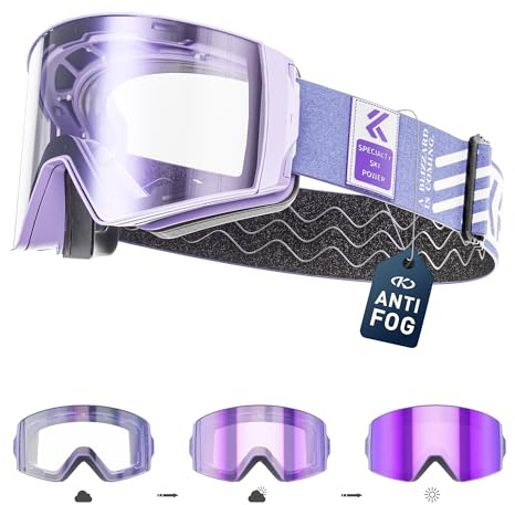 KAPVOE Selbsttönend Skibrille Magnetisch Anti-Beschlag OTG K721 | Skibrille Herren Damen, Snowboardbrille, photochromatisch, UV400, helmkompatibel