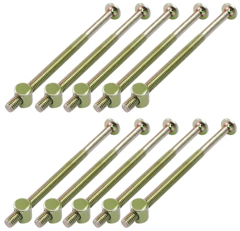 Cjueiom 10 pernos para muebles, M6 x 100 mm, acero al carbono chapado en zinc, tornillos totalmente roscados con tuercas y llave tipo L para muebles, camas, cunas y sillas